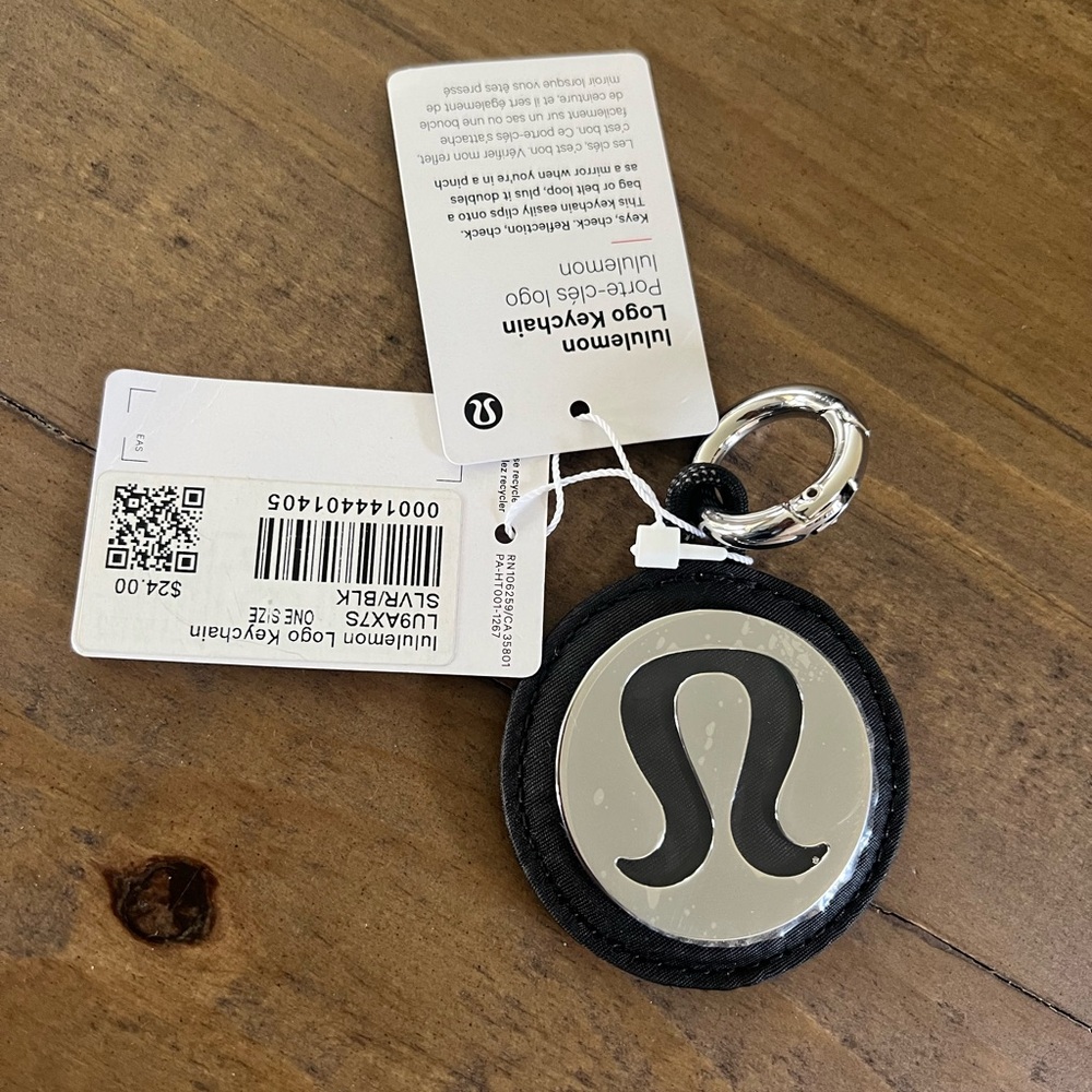 Lululemon Black and Silver Logo Keychain